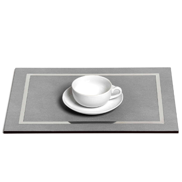 Venere luxury placemat in grey leather with chrome finish by Pinetti.