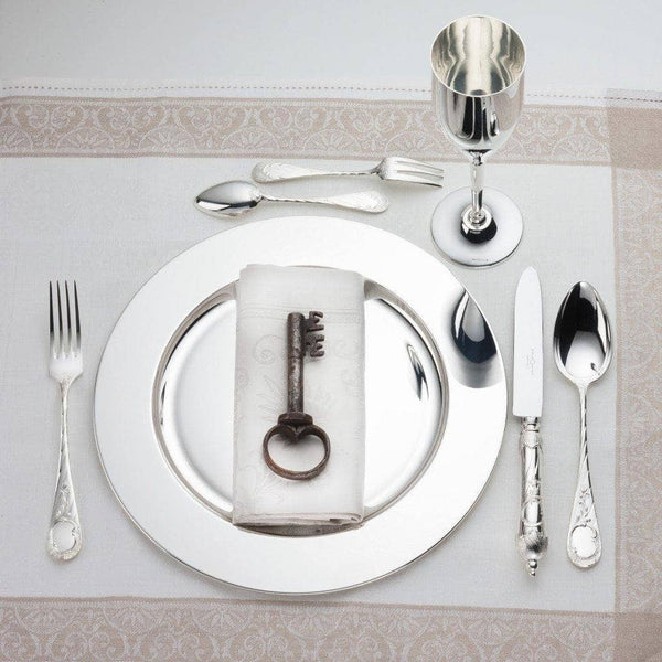 Vendôme silver-plated dinner fork with ornate French-inspired handle design on luxury tablescape.