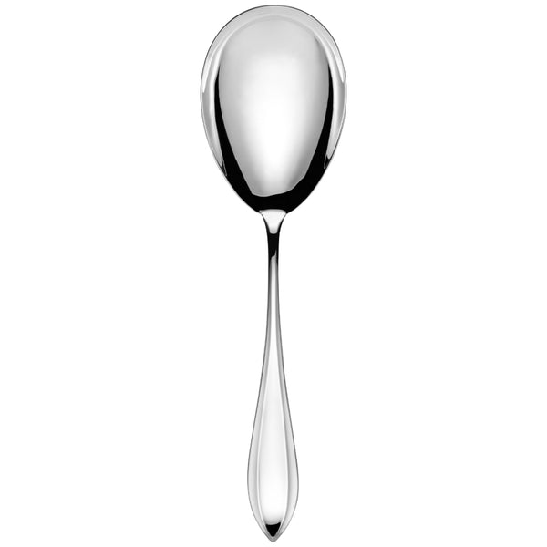 Art Nouveau large serving spoon in 150 g silver plating with wide polished bowl and smooth flowing handle by Sonja Quandt.
