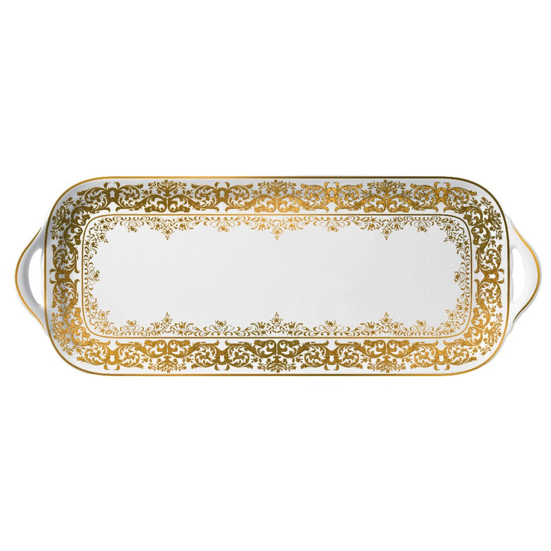 Long Cake Serving Plate 40 - Chelsea Gold Fond Blanc