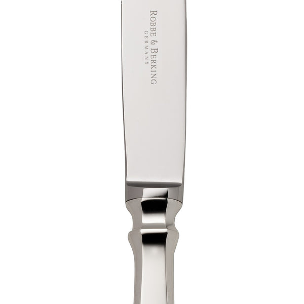 Table knife Spaten silver-plated close-up on its hand-shaped detailing.