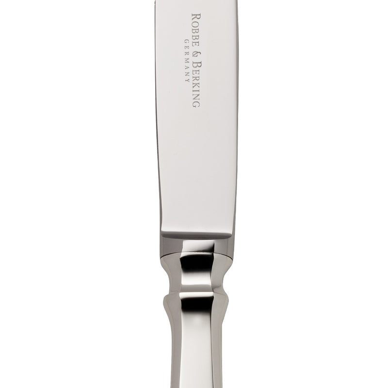 Table knife Spaten silver-plated close-up on its hand-shaped detailing.