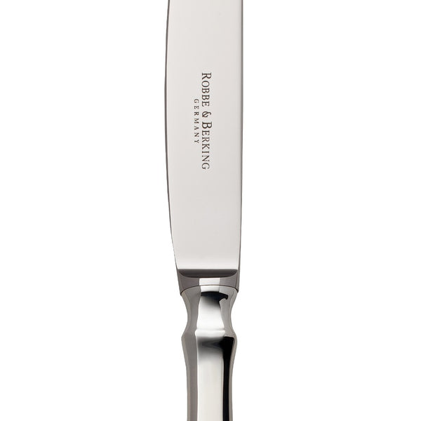 Menu knife Spaten silver-plated close-up on its detailing.