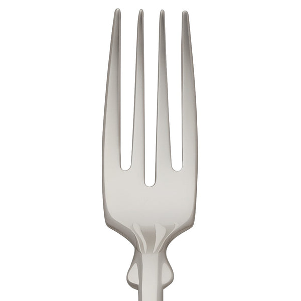 Fish fork Spaten silver-plated close-up on its tines.