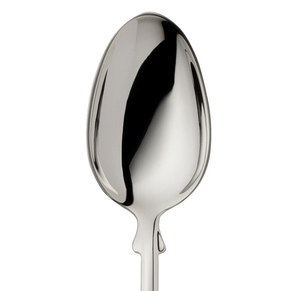 Coffee spoon small Spaten silver-plated close-up on its bowl.