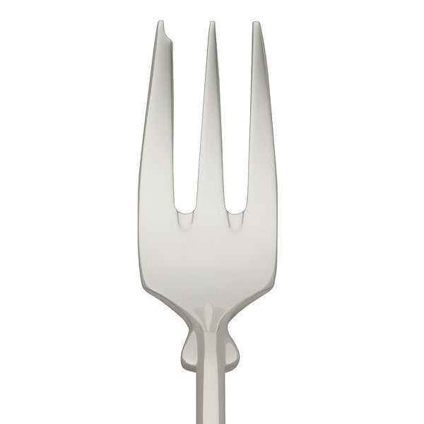 Cake fork Spaten silver-plated close-up on its tines details.