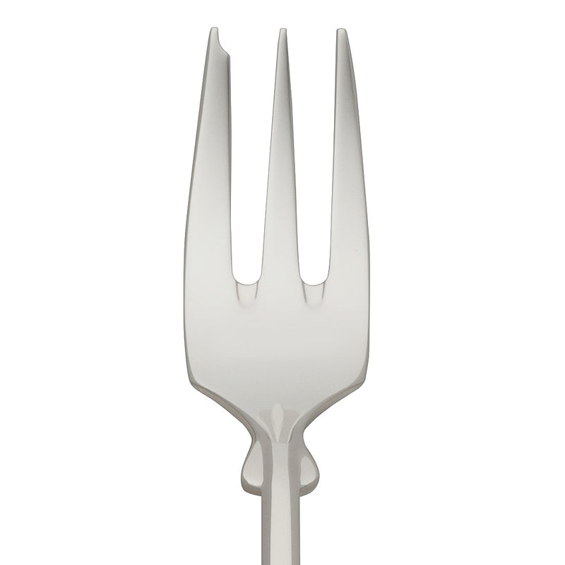 Cake fork Spaten silver-plated close-up on its tines details.