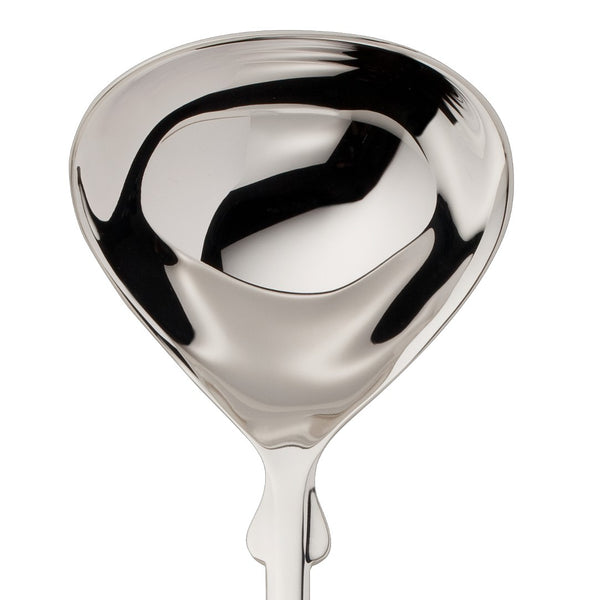 Sauce ladle Spaten silver-plated close-up on its wide bowl