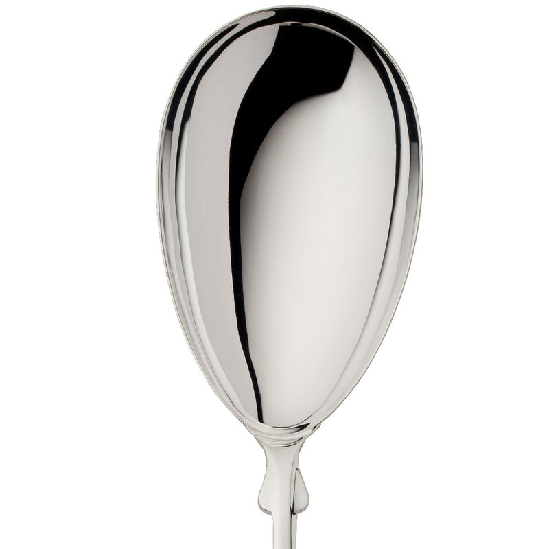 Serving spoon Spaten silver-plated close-up on its elongated bowl