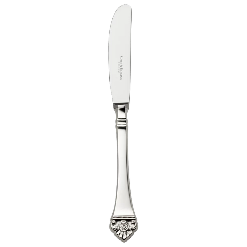 Dessert knife Rosenmuster silver plated with rose detailed handle and balanced blade