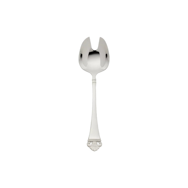 Rosenmuster silver-plated salad serving fork featuring wide polished prongs and a detailed rose motif handle
