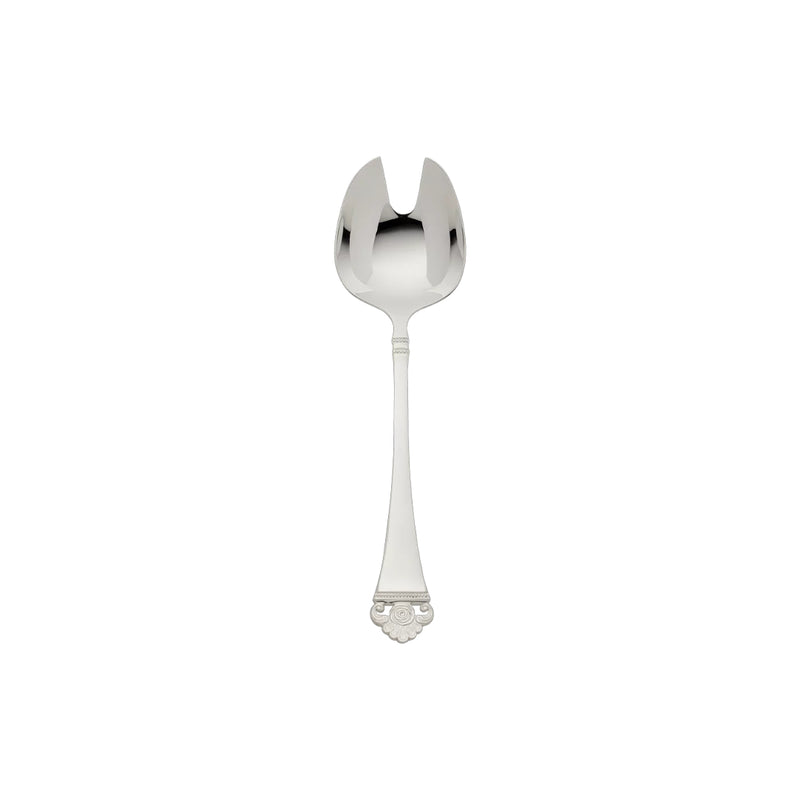 Rosenmuster silver-plated salad serving fork featuring wide polished prongs and a detailed rose motif handle