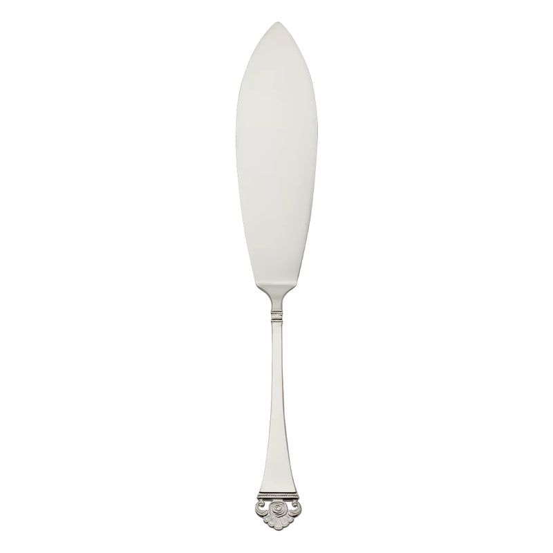 Rosenmuster silver-plated fish serving knife featuring wide polished blade and ornate rose motif handle