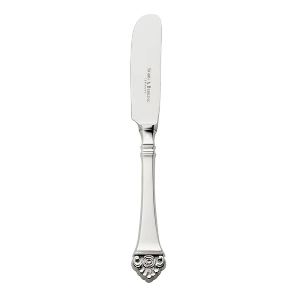 Butter spreader Rosenmuster silver plated with curved blade and rose motif handle