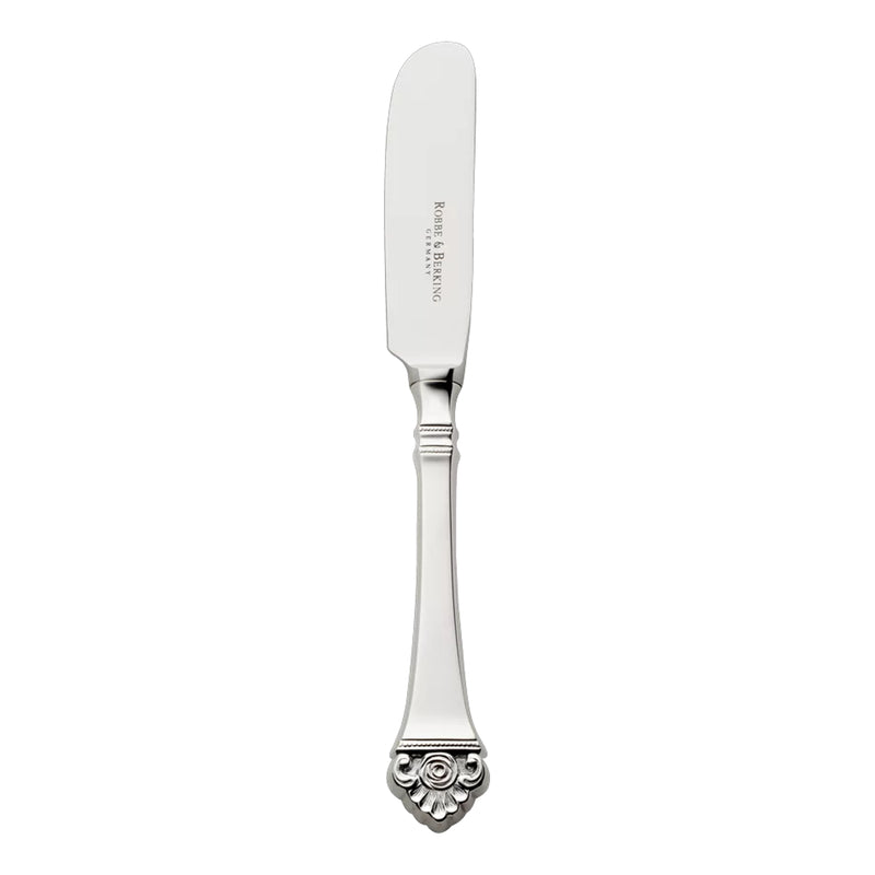 Butter spreader Rosenmuster silver plated with curved blade and rose motif handle