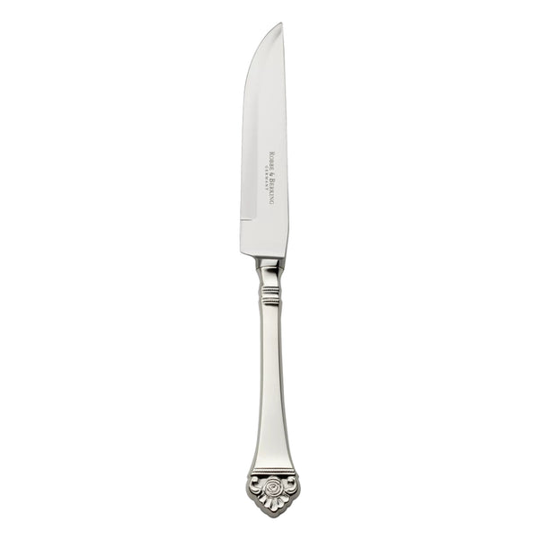 Silver-plated Rosenmuster steak knife featuring an openwork rose handle and elegant detailing
