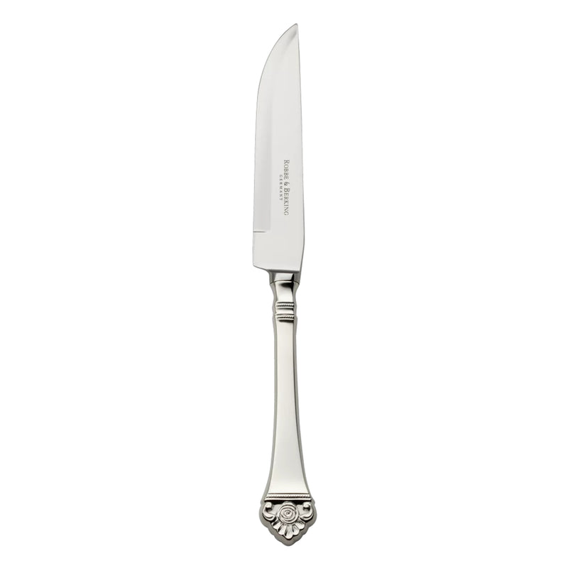 Silver-plated Rosenmuster steak knife featuring an openwork rose handle and elegant detailing