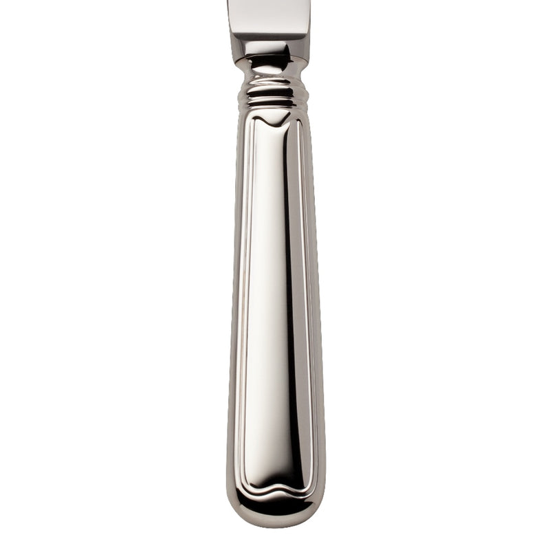Menu knife Alt Faden silver plated with thread detailing and scalloped finish close-up on handle