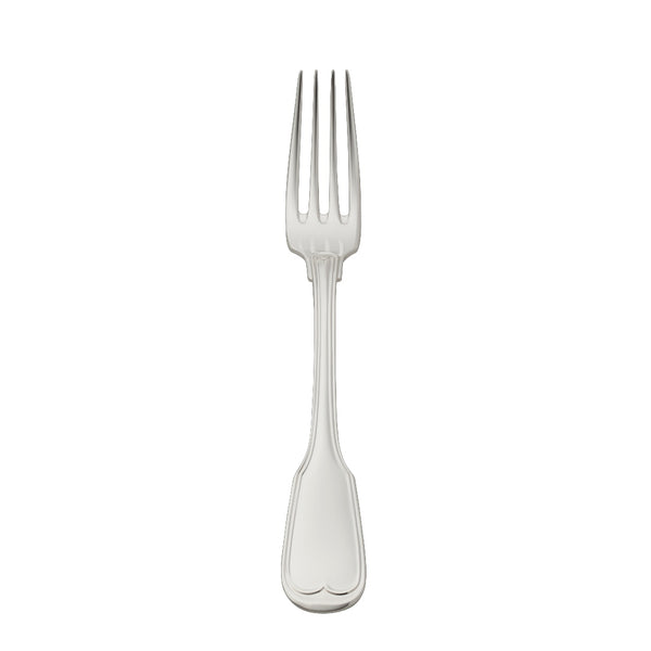 Dessert fork Alt Faden silver plated with thread detailing and scalloped finish.
