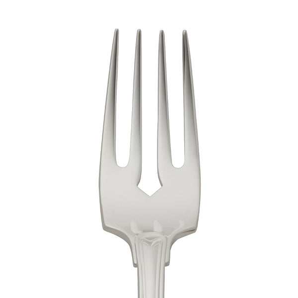Fish fork Alt Faden silver plated close-up onits tines.