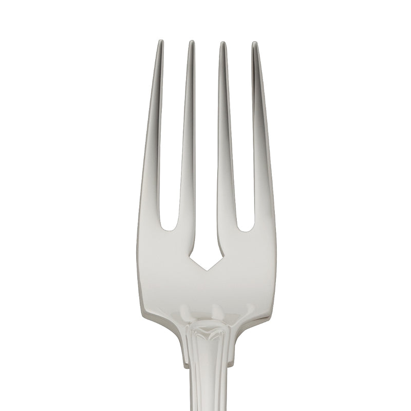 Fish fork Alt Faden silver plated close-up onits tines.