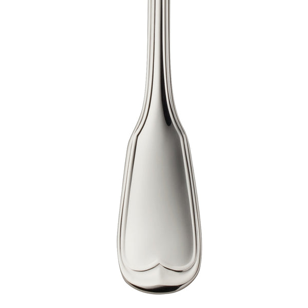 Large coffee spoon Alt-Faden silver-plated close-up on contoured handle.