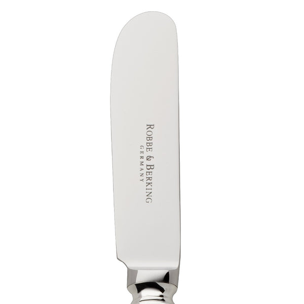 Butter spreader Alt-Faden silver-plated with rounded blade.