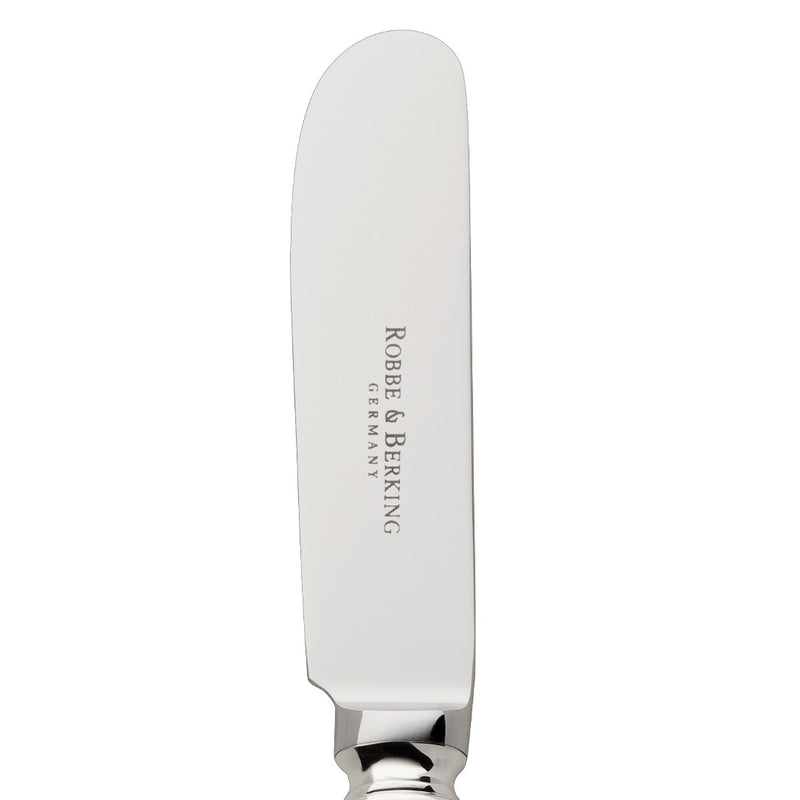 Butter spreader Alt-Faden silver-plated with rounded blade.