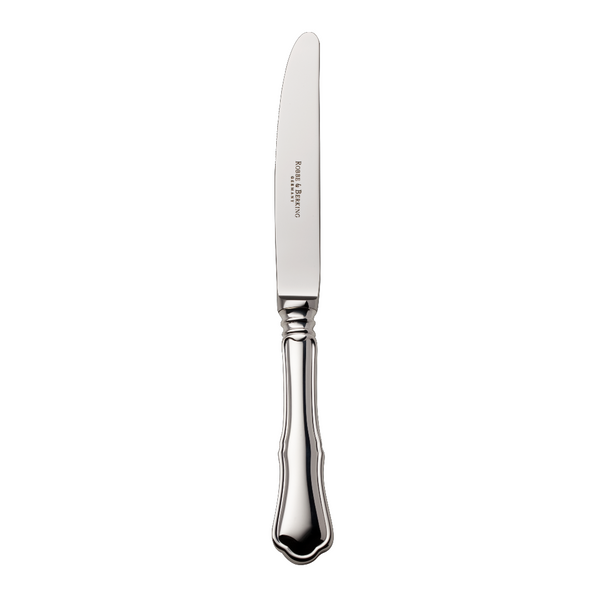 Alt Chippendale silver plated menu knife with smooth blade and semicircular handle detailing