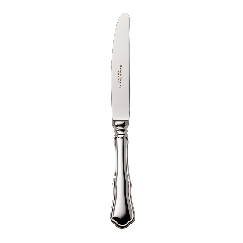 Alt Chippendale silver plated menu knife with smooth blade and semicircular handle detailing
