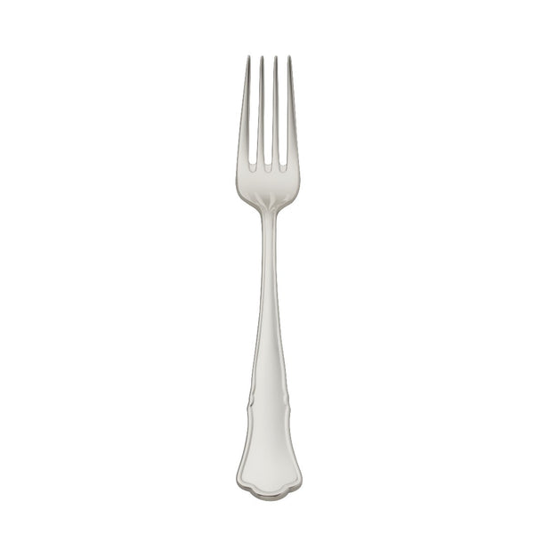 Alt Chippendale silver plated dessert fork with tapered prongs and contoured handle.