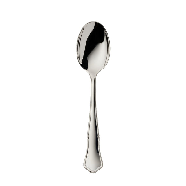Alt Chippendale silver plated children’s spoon with rounded bowl and contoured handle.