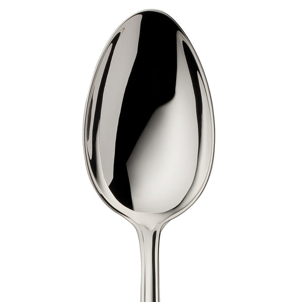 Alt Chippendale silver plated large coffee spoon close-up on its bowl.