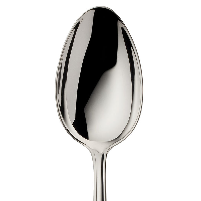 Alt Chippendale silver plated large coffee spoon close-up on its bowl.