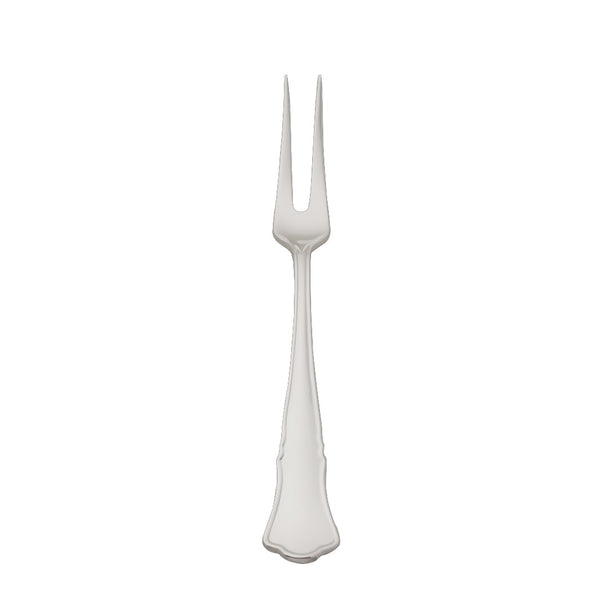 Alt Chippendale silver plated large meat fork with long tapered prongs and contoured handle.
