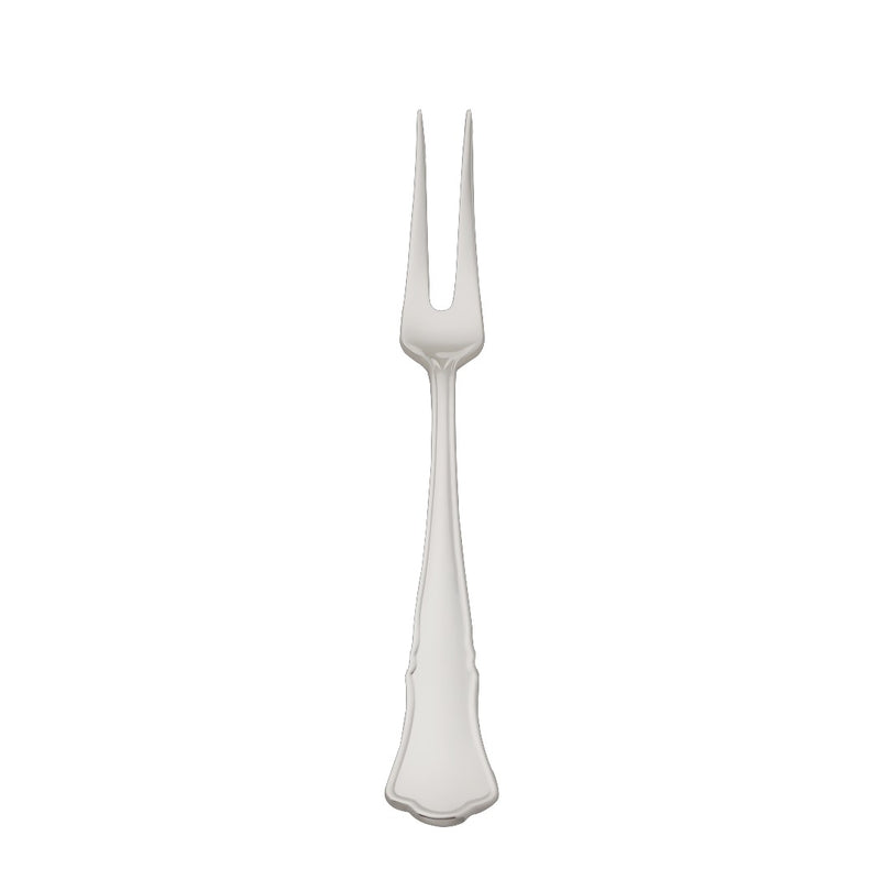 Alt Chippendale silver plated large meat fork with long tapered prongs and contoured handle.
