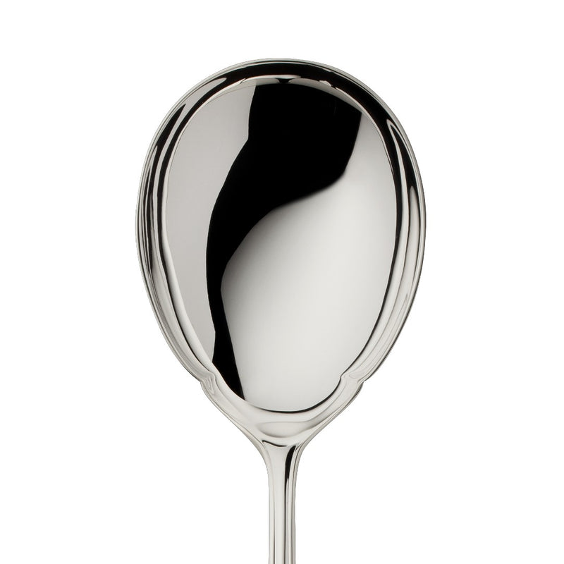 Alt Chippendale silver plated large salad serving spoon close-up.