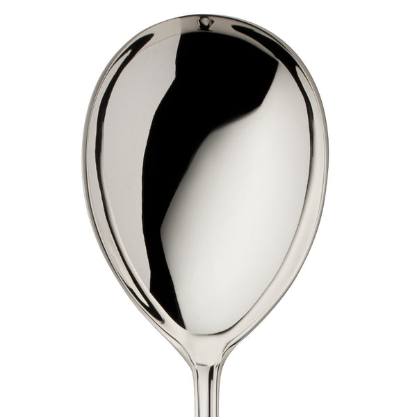 Alt Chippendale silver plated small salad serving spoon close-up.