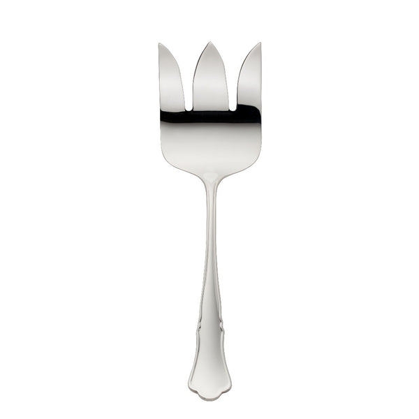 Alt Chippendale silver plated fish serving fork with wide shaped prongs for lifting seafood
