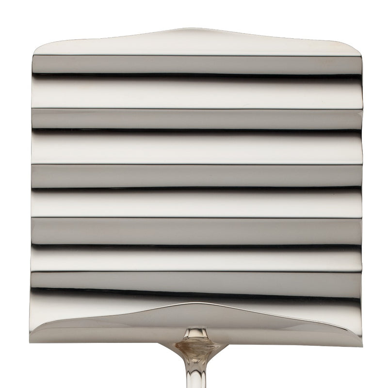 Alt Chippendale silver plated asparagus server with broad flat blade close-up.