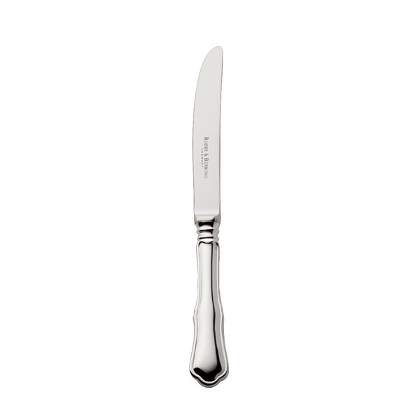 Alt Chippendale silver plated cake and fruit knife with tapered blade and contoured handle.
