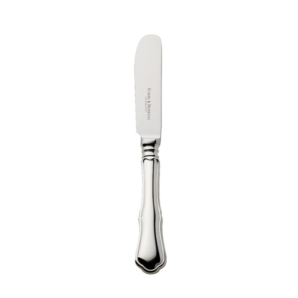Alt Chippendale silver plated butter spreader with rounded edge and contoured handle