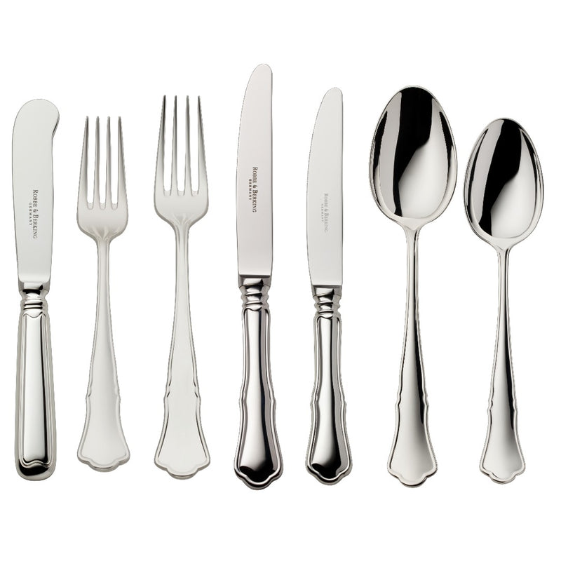 Alt Chippendale silver plated 84 piece cutlery set with semicircular Chippendale inspired contours