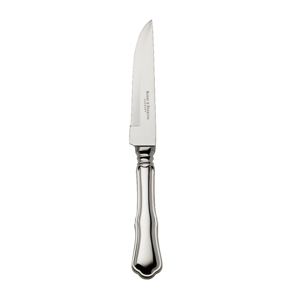 Alt Chippendale silver plated steak knife with smooth blade and Chippendale inspired handle detailing