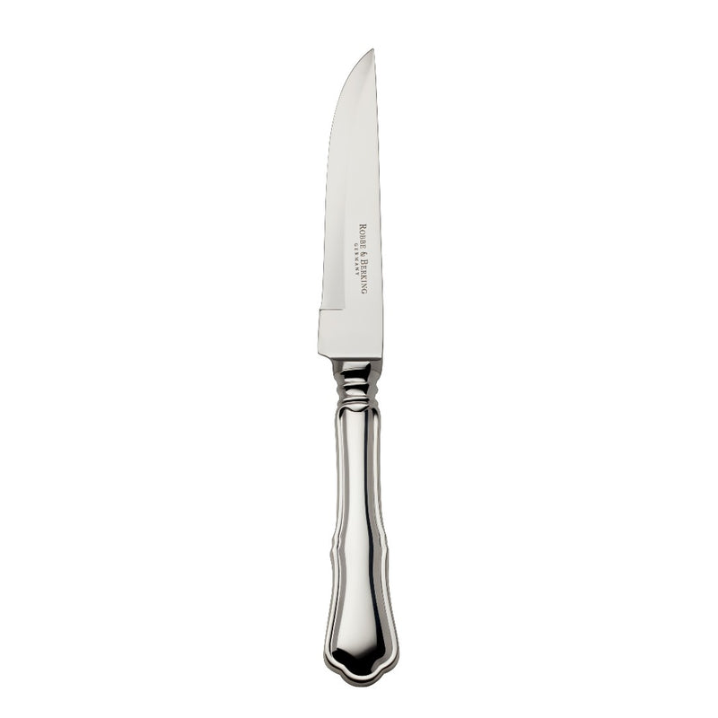 Alt Chippendale silver plated steak knife with smooth blade and Chippendale inspired handle detailing
