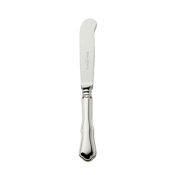 Alt Chippendale silver plated butter knife with rounded blade and contoured handle.