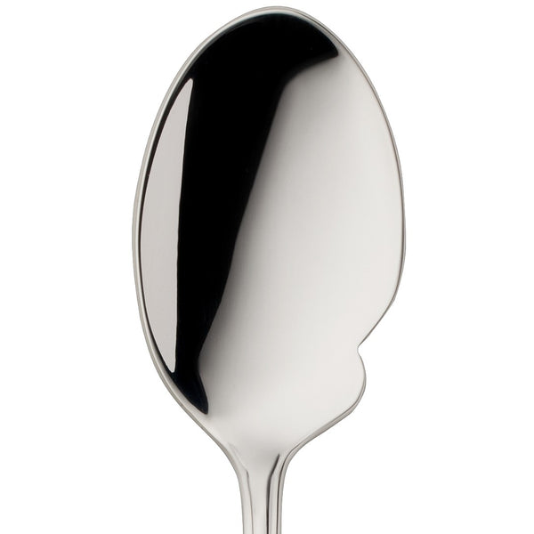Alt Chippendale Gourmet Spoon silver plated with rounded bowl close-up.