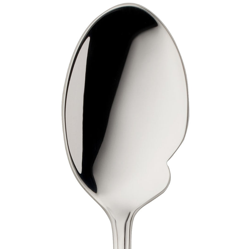 Alt Chippendale Gourmet Spoon silver plated with rounded bowl close-up.