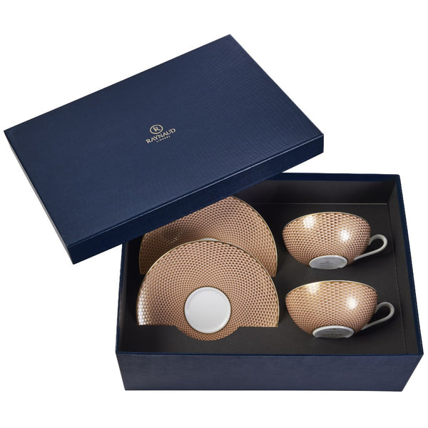 Set of 2 Tea Cups and Saucers Trésor Beige in a Gift Box