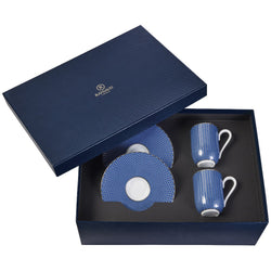 Set of 2 Espresso Cups and Saucers Trésor Bleu in a Gift Box